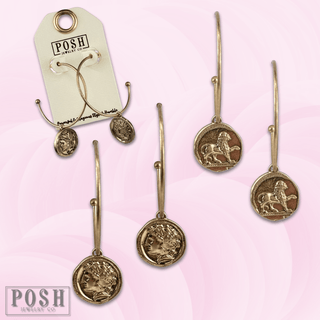 Gold coin charm hoop earring - Boutique Bella BellaEarrings