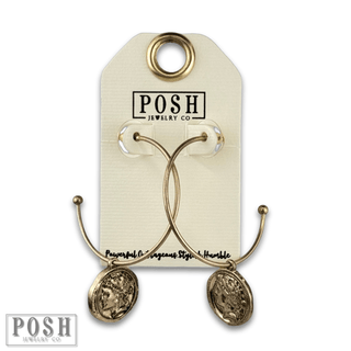 Gold coin charm hoop earring - Boutique Bella BellaEarrings