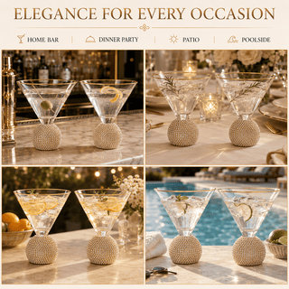 Gold Crystal Ball Stemless Martini Glasses Set Of 2 By For Drinking Martinis Gold Ac - Boutique Bella Bella