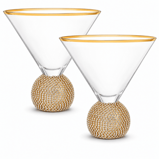 Gold Crystal Ball Stemless Martini Glasses Set Of 2 By For Drinking Martinis Gold Ac - Boutique Bella Bella
