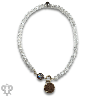 Gold disc necklace with Austrian crystal - LC - Boutique Bella BellaNecklaces