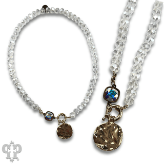 Gold disc necklace with Austrian crystal - LC - Boutique Bella BellaNecklaces