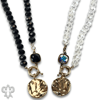 Gold disc necklace with Austrian crystal - LC - Boutique Bella BellaNecklaces