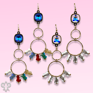 Gold double circle earring with Austrian crystal - Boutique Bella BellaEarrings