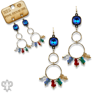 Gold double circle earring with Austrian crystal - Boutique Bella BellaEarrings