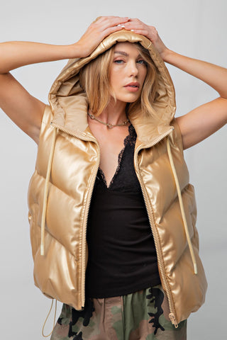Gold Faux Leather Puffer Vest - Boutique Bella BellaPuffer Vest