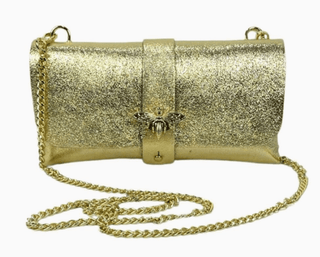 Gold Leather Party Bag with Chain Handle and Shine Effect - Boutique Bella BellaPurses