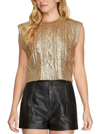 Gold Metallic Cable Knit Crop Sweater - Boutique Bella BellaSweater Top