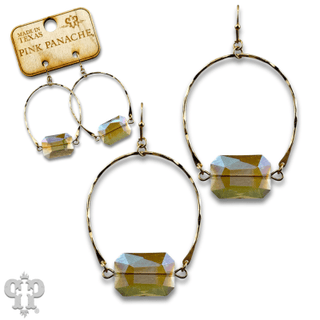 Gold oval and faceted glass bead earring - Boutique Bella BellaEarrings