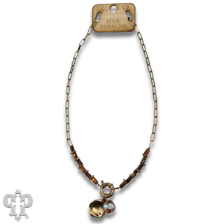 Gold paperclip chain and square glass bead necklace with Austrian crystal - Boutique Bella BellaNecklaces