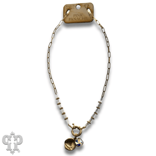 Gold paperclip chain and square glass bead necklace with Austrian crystal - Boutique Bella BellaNecklaces