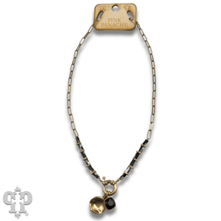 Gold paperclip chain and square glass bead necklace with Austrian crystal - Boutique Bella BellaNecklaces