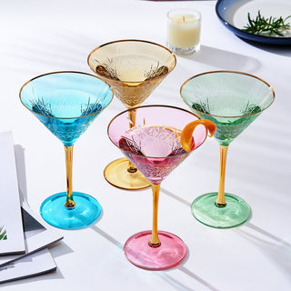 Gold Rimmed Crystal Martini Glasses 10 Oz Set Of 4 Classic Martini Glasses For Cocktails Wine Champa - Boutique Bella Bella