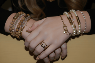 Gold Rush Cross Beaded Stretch Bracelet - Boutique Bella BellaBracelets