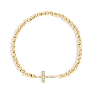 Gold Rush Cross Beaded Stretch Bracelet - Boutique Bella BellaBracelets