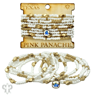 Gold, silver and white pony bead stacked bracelet - Boutique Bella BellaBracelets
