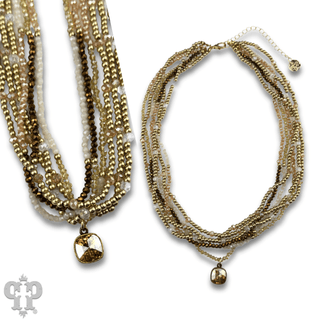 Gold tone and glass bead necklace with Austrian crystal - Boutique Bella BellaNecklaces