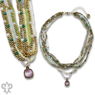Gold tone and glass bead necklace with Austrian crystal - Boutique Bella BellaNecklaces
