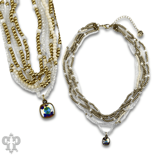 Gold tone and glass bead necklace with Austrian crystal - Boutique Bella BellaNecklaces