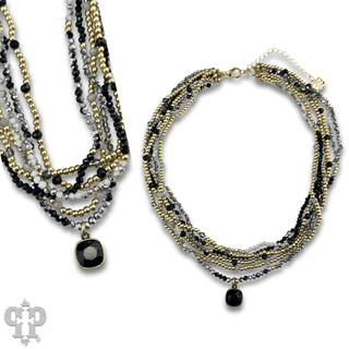 Gold tone and glass bead necklace with Austrian crystal - Boutique Bella BellaNecklaces