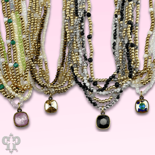 Gold tone and glass bead necklace with Austrian crystal - Boutique Bella BellaNecklaces