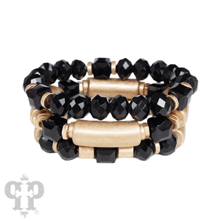 Gold tube and crystal beaded bracelet stack - Boutique Bella BellaBracelets