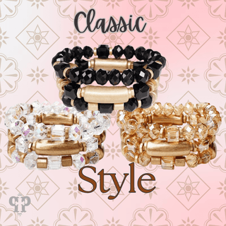 Gold tube and crystal beaded bracelet stack - Boutique Bella BellaBracelets