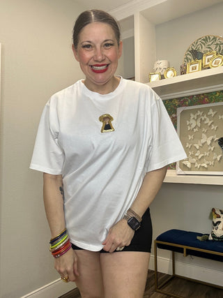 Golden Keyhole White Tee - Boutique Bella BellaT-Shirt