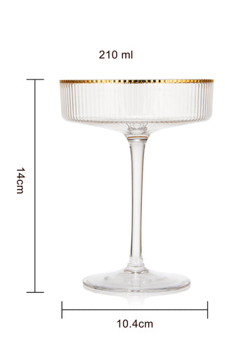 Ribbed Coupe Cocktail Glasses With Gold Rim 8 Oz Set Of 2 Classic Manhattan Glasses For Cocktails Li