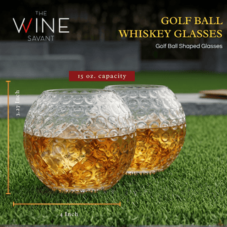 Golf Whiskey Glasses Set Of 2 15 Oz Golf Ball Shaped Old Fashioned Liquor Cocktail Glass Crystal Uni - Boutique Bella Bella