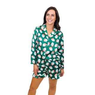 Good Tidings Satin Pajama Long Sleeve Short Set - Boutique Bella Bellapajama set
