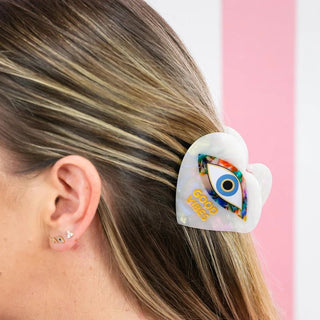Good Vibes - Evil Eye Heart - Acetate Hair Claw Clip - Boutique Bella BellaClaw Clip