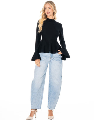 Graceful Bell Ribbed Top - Black - Boutique Bella BellaSweater