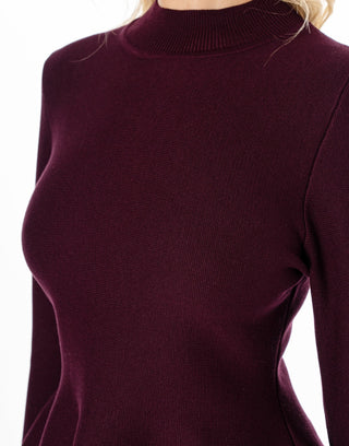 Graceful Bell Ribbed Top - Burgundy - Boutique Bella BellaSweater