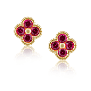Gracie CZ Clover Studs Pink Sapphire - Boutique Bella BellaEarring