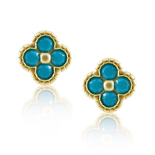 Gracie CZ Clover Studs Turquoise - Boutique Bella BellaEarring