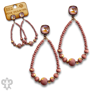 Graduated wood bead teardrop earring with Austrian crystal - LC - Boutique Bella BellaEarrings