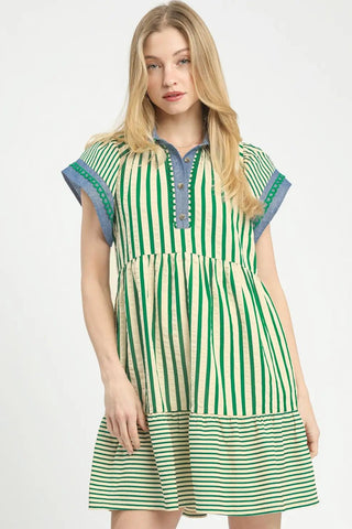 Green Belle Stripe Flutter Dress - Boutique Bella BellaDress