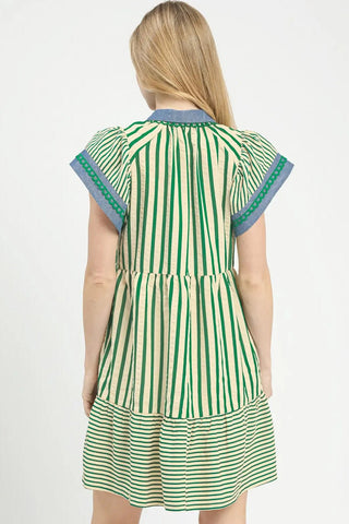Green Belle Stripe Flutter Dress - Boutique Bella BellaDress