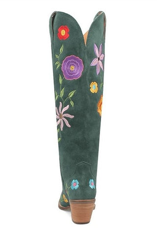 Green Flower Power Suede Embroidered Western Boots - Dingo - Boutique Bella BellaBoots