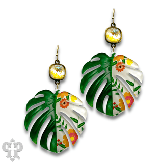 Green leaf earring with Austrian crystal earring - LC - Boutique Bella BellaEarrings