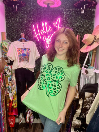 Green Leopard Clover Tee - Boutique Bella BellaT-Shirt