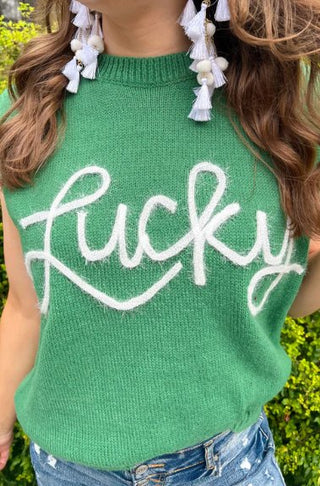 Green Lucky Charm Tinsel Sweater Vest - Boutique Bella BellaSweater Vest