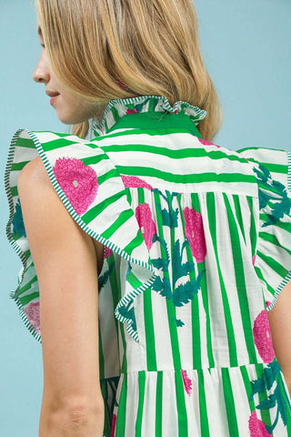 Green Mix Striped Floral Dress - Boutique Bella Belladress