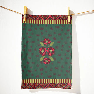 Green Pink Rose Tea Towel, Odessa - Boutique Bella BellaDishtowel