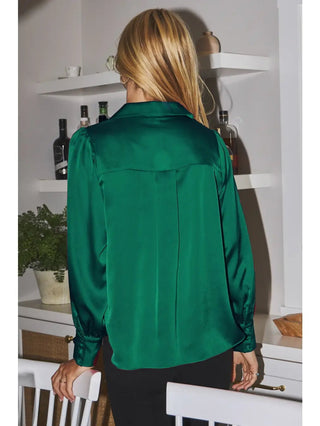 Green Satin Blouse/w Cuff - Boutique Bella BellaCasual Top