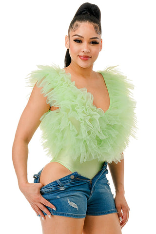 Green Tulle Temptation Bodysuit - Boutique Bella BellaBodysuit