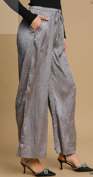 Grey Crinkled Wide Leg Pants - Boutique Bella BellaPants