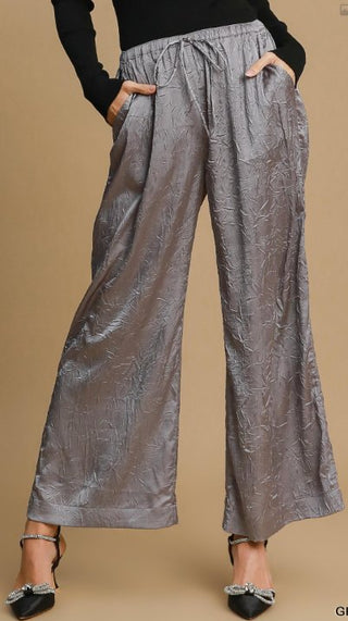 Grey Crinkled Wide Leg Pants - Boutique Bella BellaPants