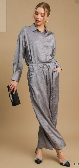 Grey Crinkled Wide Leg Pants - Boutique Bella BellaPants